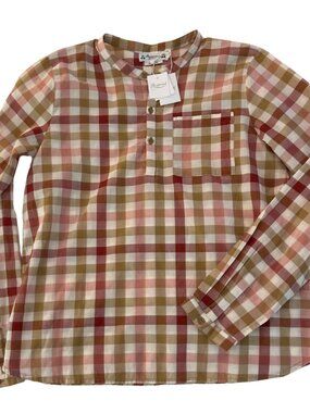 NWT Bonpoint Artiste Plaid Shirt Pink Olive Size 12Y